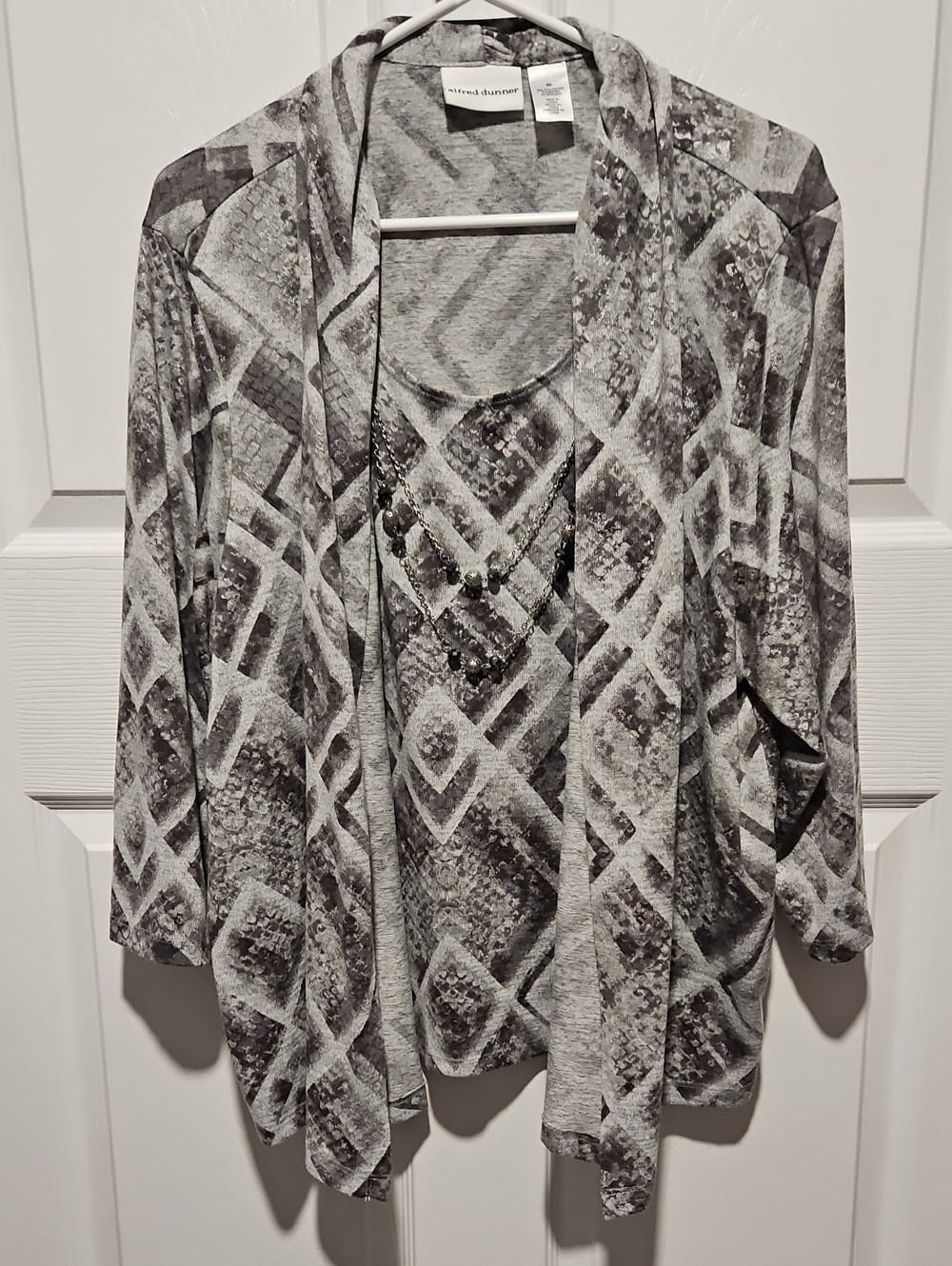 Alfred Dunner Gray Geometric Print Cardigan/Tank